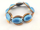 Vintage Mid Century Modern Robins Egg Blue Enamel Copper Panel 7  Bracelet