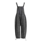 Women Cargo Overalls Grey Denim Jeans High Waist Casual Trousers Pants