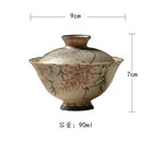 90ml Ceramic Caramel Glaze Handpainted Wisteria Gaiwan Zen Tea Tureen Teaware
