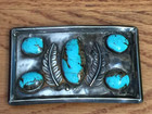 Vintage Navajo Belt Buckle Turquoise Sterling Silver 84g 5 Large Gemstone 70s 