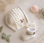 Handmade Crochet Baby Set  Bonnet   Booties Headband Baby Shower  0-3 Months 