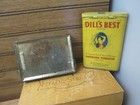 2 Vtg Dills Best Vertical Pocket Tobacco Tin Pipe   Slice Plug Advertising Empty