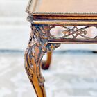 Antique Italian Tiger Oak Burl Top Mirrored Inlaid Frieze Coffee Side Table Vtg