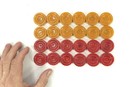 24 Vtg Bakelite Backgammon  Swirled Butterscotch And Cherry Red Chips