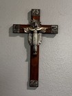 Antique Vintage 15  Crucifix Risen Resurrected Christ Four Gospels Pewter Wood