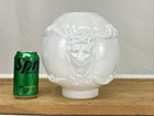 9  Vtg Milk Glass Ball Oil Lamp Shade Globe Gwtw Puffy Lion Heads White 4 1 8fit