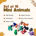 15 Pack 3d Printed Animals  Small Articulated Flexible Flexi Sensory Fidget Toy