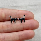 Black Cat Post Earrings - 925 Sterling Silver - Kitty Cat Halloween Studs New