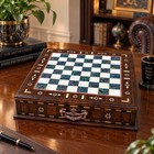 Wooden Chess Set W  Storage Case  Metal Figurine Pieces  12 5  Inlay Board