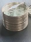Vintage Set Of Sterling Silver   Starburst Cut Glass Drink Coasters In Holder