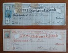  A Few Left   Lot Of 2 Old Bank Checks 1872-73 Plainfield nj revenue Stamps Used