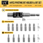 14pcs Pivoting Magnetic Bit Holder With Screwdriver Bits  Swivel Bit Extension