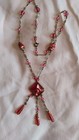 Vintage Art Deco Czech Foil Glass Pink Art Glass Sautior Dangle Necklace