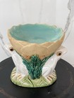 Vintage Majolica Frogs Under Lotus Pedestal Bowl Compote Porcelain Chinoiserie