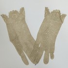 New Vtg Hand Crocheted Floral Mesh Lace Cotton Gloves Small Medium Beige Nos