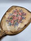Vintage Gold Tone Hand Held Vanity Mirror W  Flowers Back Hollywood Regency