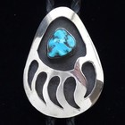 Vintage Tommie Secatero Navajo Bear Paw Bolo String Tie Sterling   Turquoise 37 