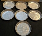 Coaster Set Of 7 Vintage Stanhome Hammered Aluminum Coasters - Ashtray Barware