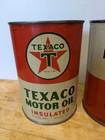 Lot Of 2 Vintage 1940s Texaco Motor Oil Empty Quart Tin Can  946 Litres  2