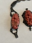 Victorian Carved Mediterranean Coral Sterling Silver Bracelet And Pendant Set