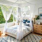Mosquito Net Bed Canopy For Double Bed  White Netting Four Corner Post Curtai   