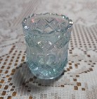 Vintage Imperial Ice Blue Glass Diamond Panel Toothpick Holder Iridescent 