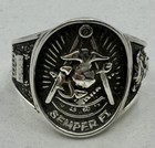 Sterling Silver Marine Past Master Masonic Ring With Tun Tavern And Devil Dog
