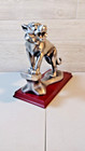 Herco Professional Gift Lion Statue 10  Sculpture Brushed Silver Resin Wood Base