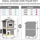 Petscosset Outdoor Cat Shelter Two Story Wooden Cat House With Roof grey