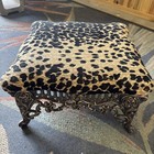 Cast Iron Victorian Footstool Vintage Gold Gilt Cream Rose Fabric Refurbished 