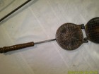 Vintage  Hand Held Waffle  Iron Press Leaf Pattern Side