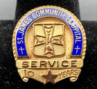 Vintage St  James Community Hospital 10 Years Service Pin With Blue Enamel L456