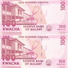 Reserve Bank Malawi 100 Kwacha 2013     2 Pcs