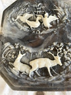 Vtg Incolay Stone Carved Wildlife Animal Relief Scene Hinged Jewelry Trinket Box