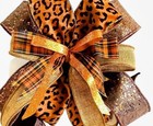 Halloween Fall Bows Orange Black Brown Plaid Leopard Burlap Satin Sparkle Wreath