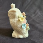 Vintage Ceramic White Owl Bird Figurine Pin Cushion Thimble Holder Sewing