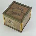 Antique Small Primitive Folk Art Wood   Metal Storage Box In Green   Yellow