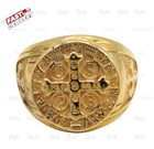 Saint Benedict Cross Ring     Gold Religious Catholic Medal Ring     Christian Jewel