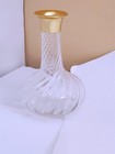 Decanter Bottle Clear Glass With Gold Tone Metal Neck Decorative 7  Tall Vintage