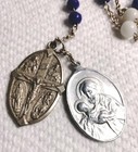 Antique Prosser Rosary French St  Joseph Chaplet Cobalt Blue   White Glass Beads
