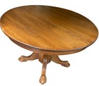 Solid Oak Vintage 48  Round Pedestal Early Century Dining Table With Claw Feet