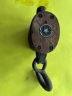 Antique Wood   Cast Iron Pulley Triple Wheel Block Farmhouse Nautical Hook