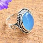 Blue Chalcedony Gemstone Handmade 925 Sterling Silver Jewelry Ring All Size