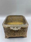Vintage Filigree Beveled Glass Trinket jewelry Box With Jewelry