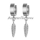 2pcs Punk Men Women Stainless Steel Feather Dangle Hoop Huggie Hinged Earrings