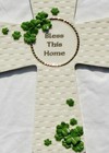 Nib Irish Celtic Cream Porcelain Shamrock  bless This Home  Wall Cross 8 25  H