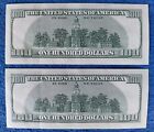 Sequential  100 Federal Reserve Notes 2001  2 Two Crisp One Hundred Dollar Bills