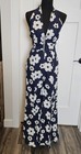 Nwot 1970s Handmade Blue Floral Halter Jumpsuit Elephant Bellbottom Hippy Y2k  