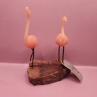 Vintage 1986 Pair Of Flamingo Statue Figurine On Wooden Base  Signed 
