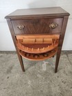 Vintage Two Drawer Seamstress Sewing Stand With Rotating Thread Storage Drawer